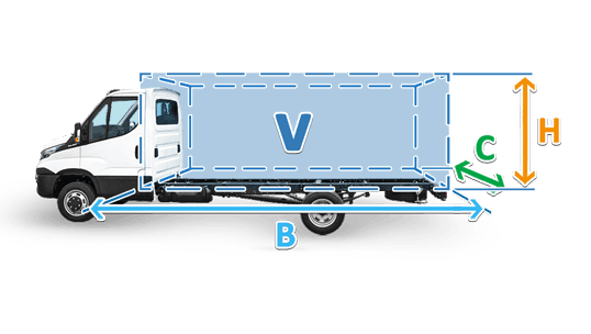 Объем кузова для шасса с кабиной IVECO Daily