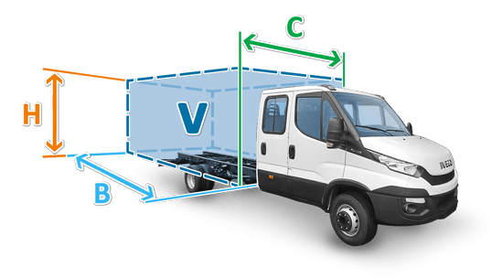 Объем кузова для шасса с двойной кабиной IVECO Daily